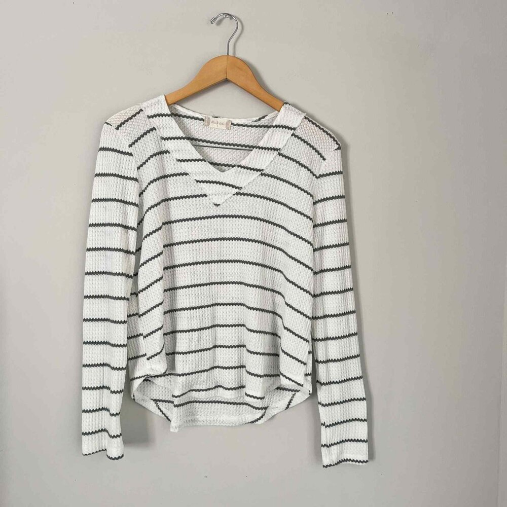 Altar’d State White Striped Knit Long Sleeve Shirt Size Small